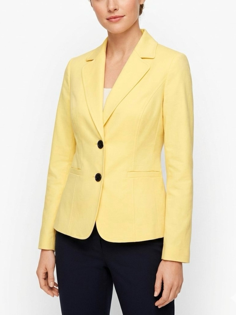 Talbots Pastel Soft Yellow Cotton Linen Blend Two-Button Tailored Blazer Size 4P